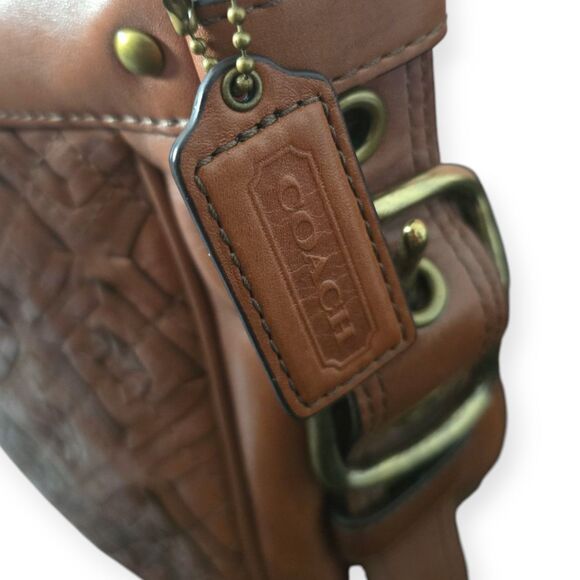 Vintage Coach Zoe Embroidered Pieced Whiskey Leather With Bow- Preowned, EUC - Picture 8 of 10